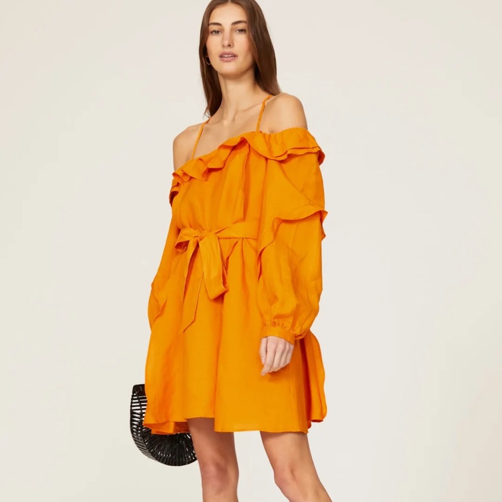 Marissa Webb Orange Off-Shoulder Ruffle Mini Dress